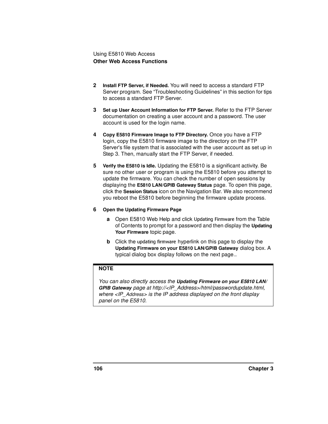 Agilent Technologies E5810A manual UpdatingFirmware, 106 