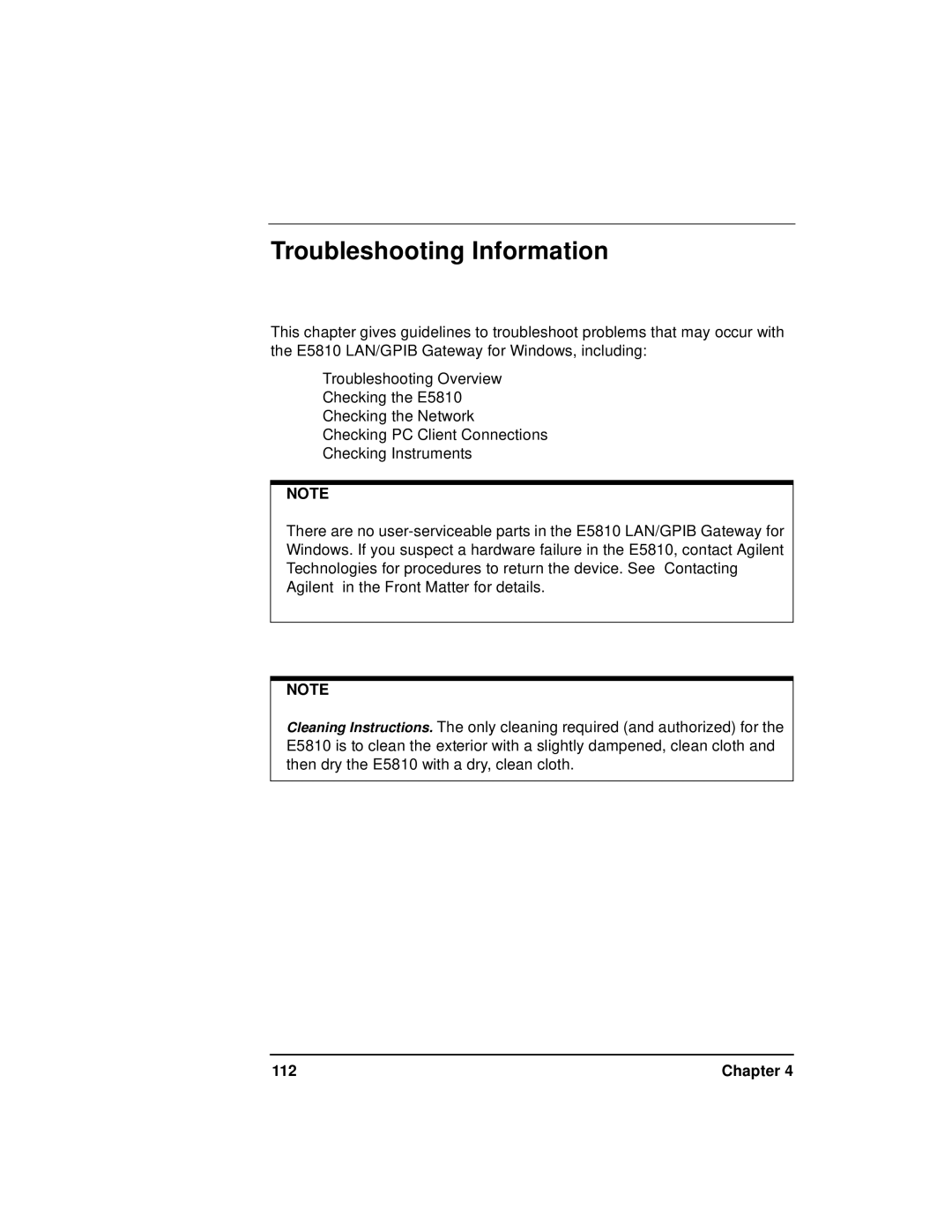 Agilent Technologies E5810A manual Troubleshooting Information, Chapter 