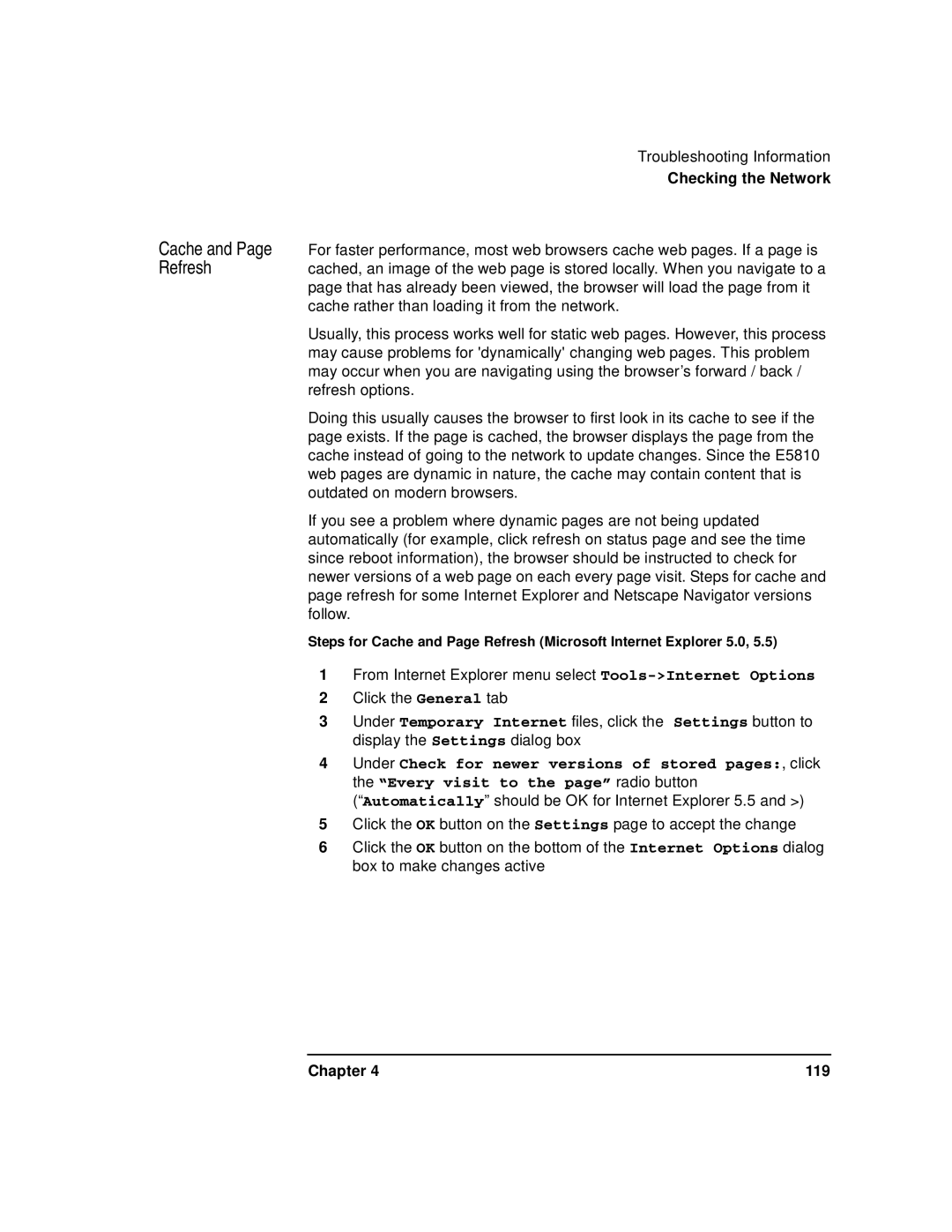 Agilent Technologies E5810A manual Cache and Page Refresh 