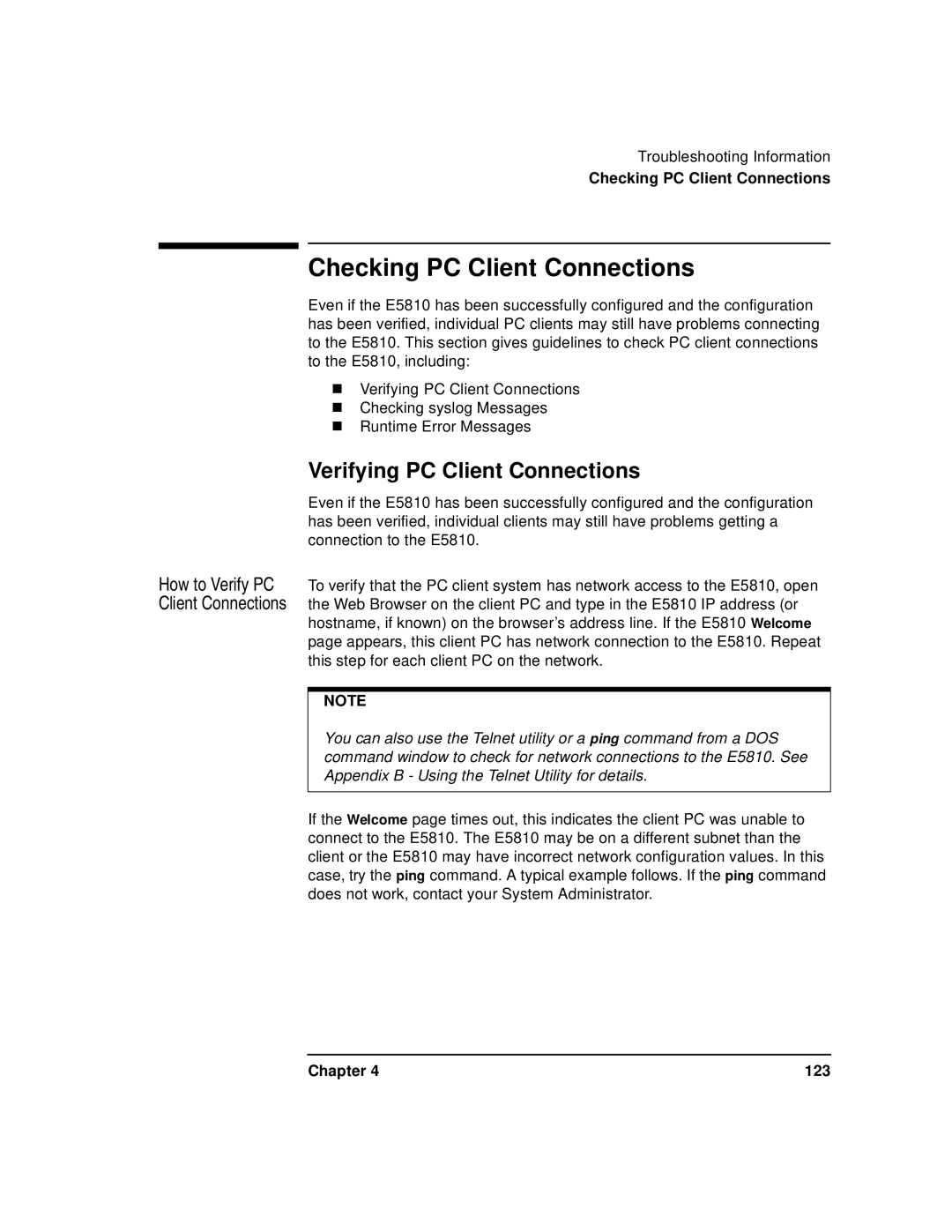 Agilent Technologies E5810A manual Checking PC Client Connections, Verifying PC Client Connections 