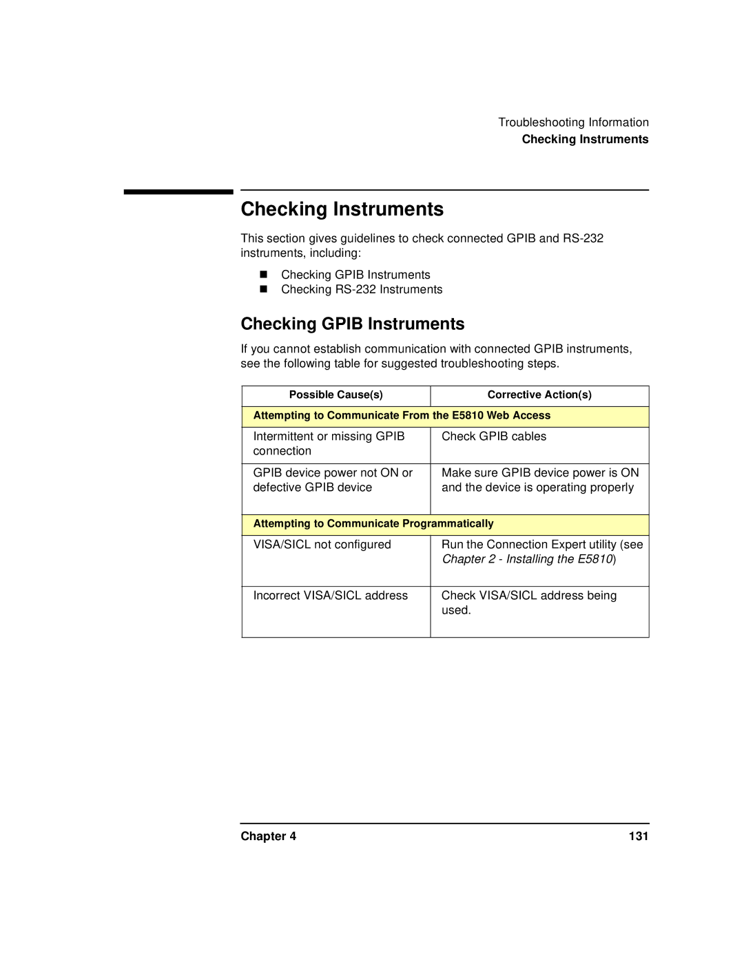 Agilent Technologies E5810A manual Checking Instruments, Checking Gpib Instruments 