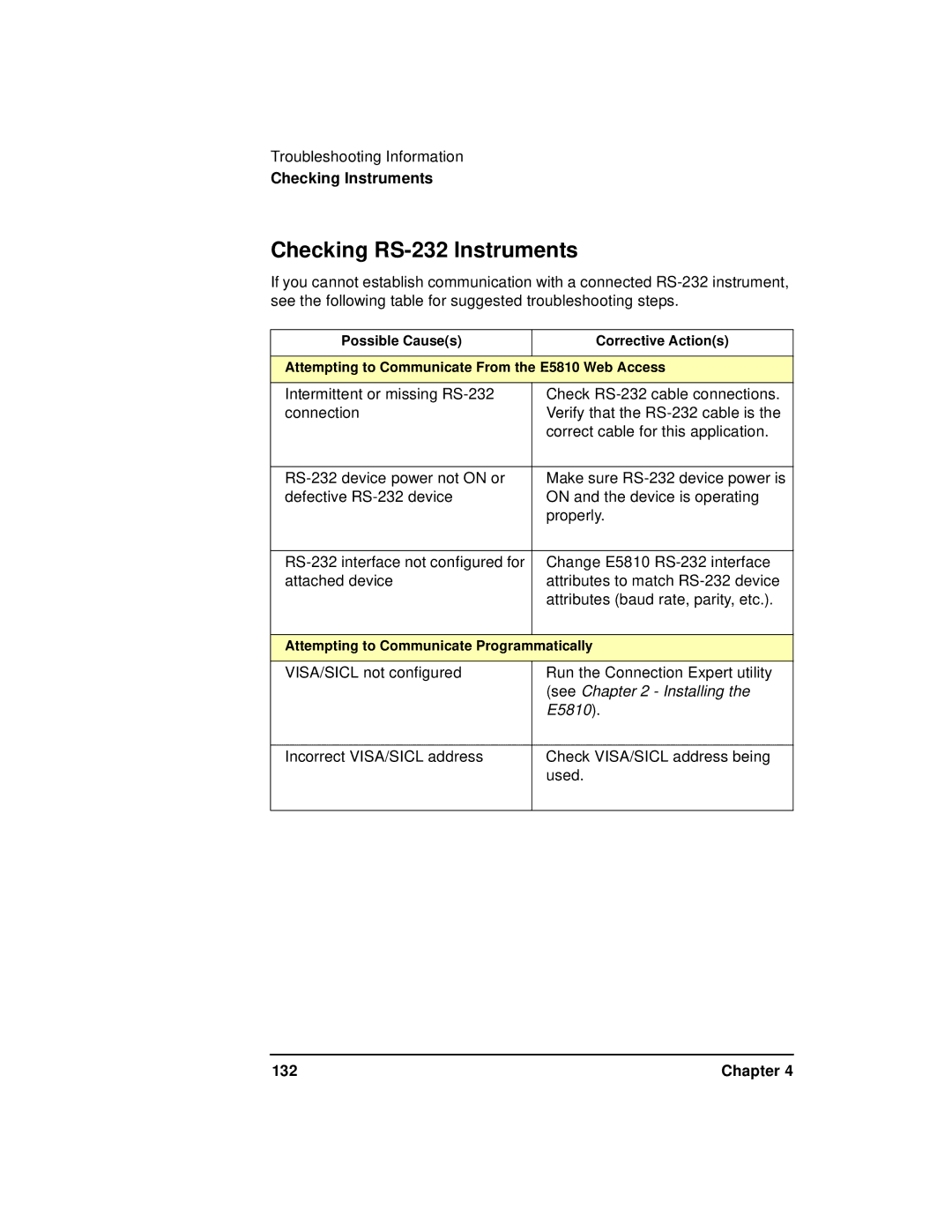 Agilent Technologies E5810A manual Checking RS-232 Instruments, Chapter 