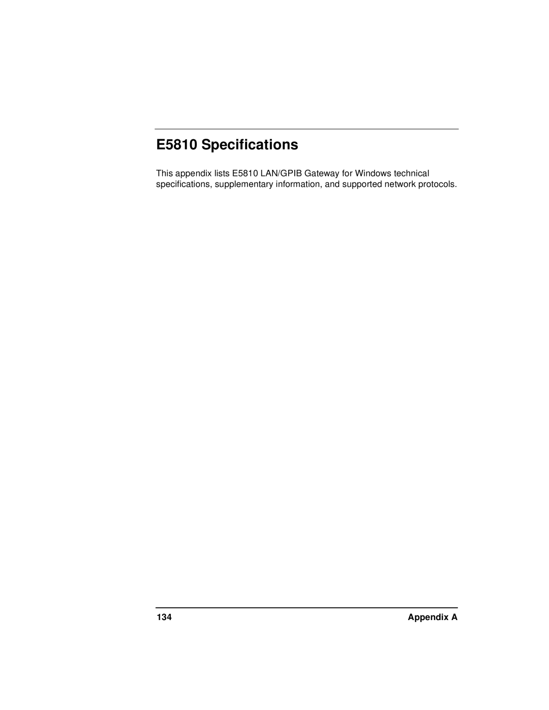 Agilent Technologies E5810A manual E5810 Specifications, Appendix a 