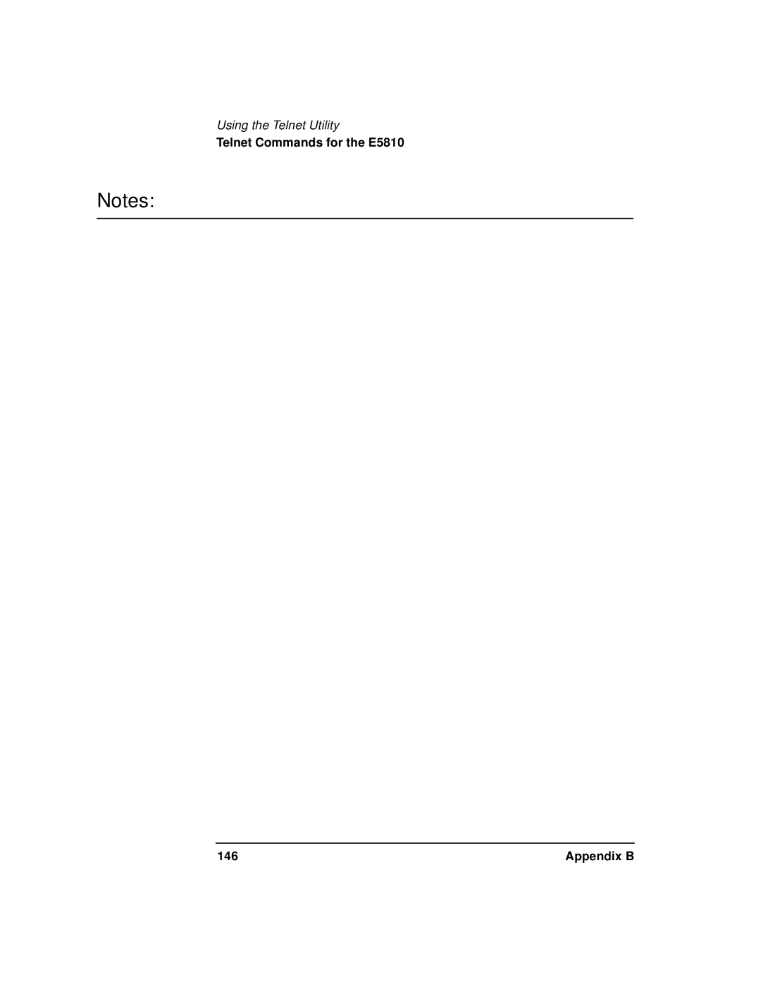 Agilent Technologies E5810A manual Telnet Commands for the E5810 146 Appendix B 