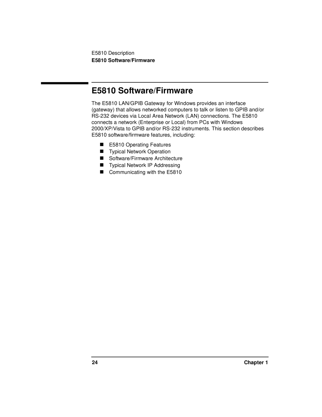 Agilent Technologies E5810A manual E5810 Software/Firmware 