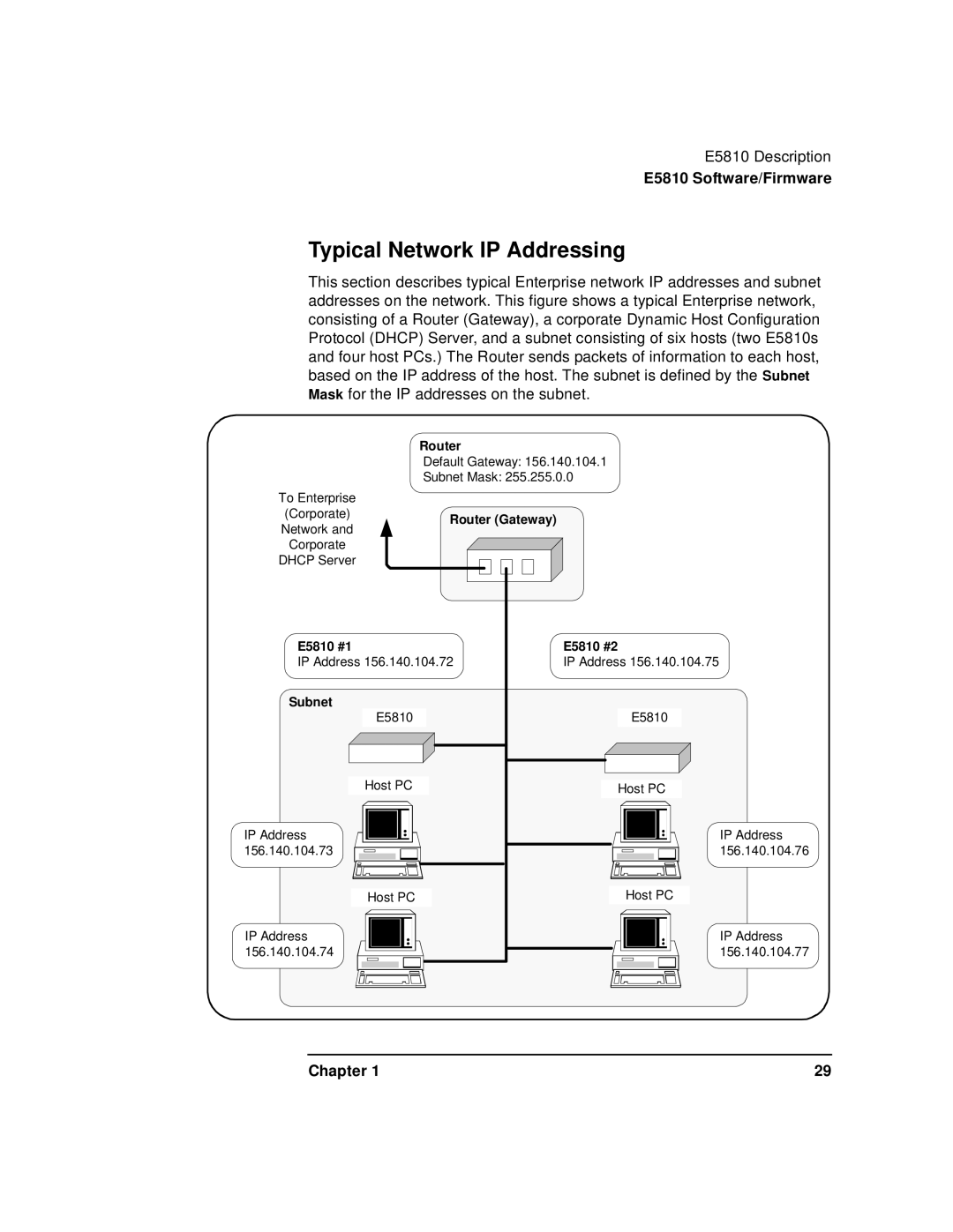 Agilent Technologies E5810A manual Typical Network IP Addressing 