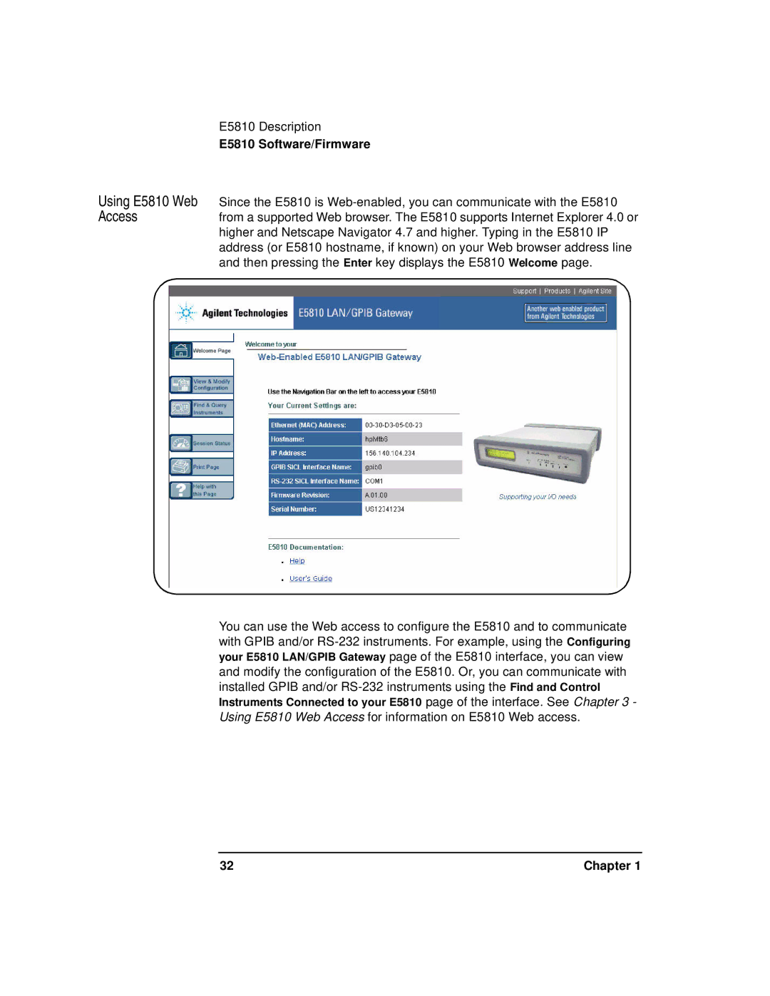 Agilent Technologies E5810A manual Using E5810 Web Access 