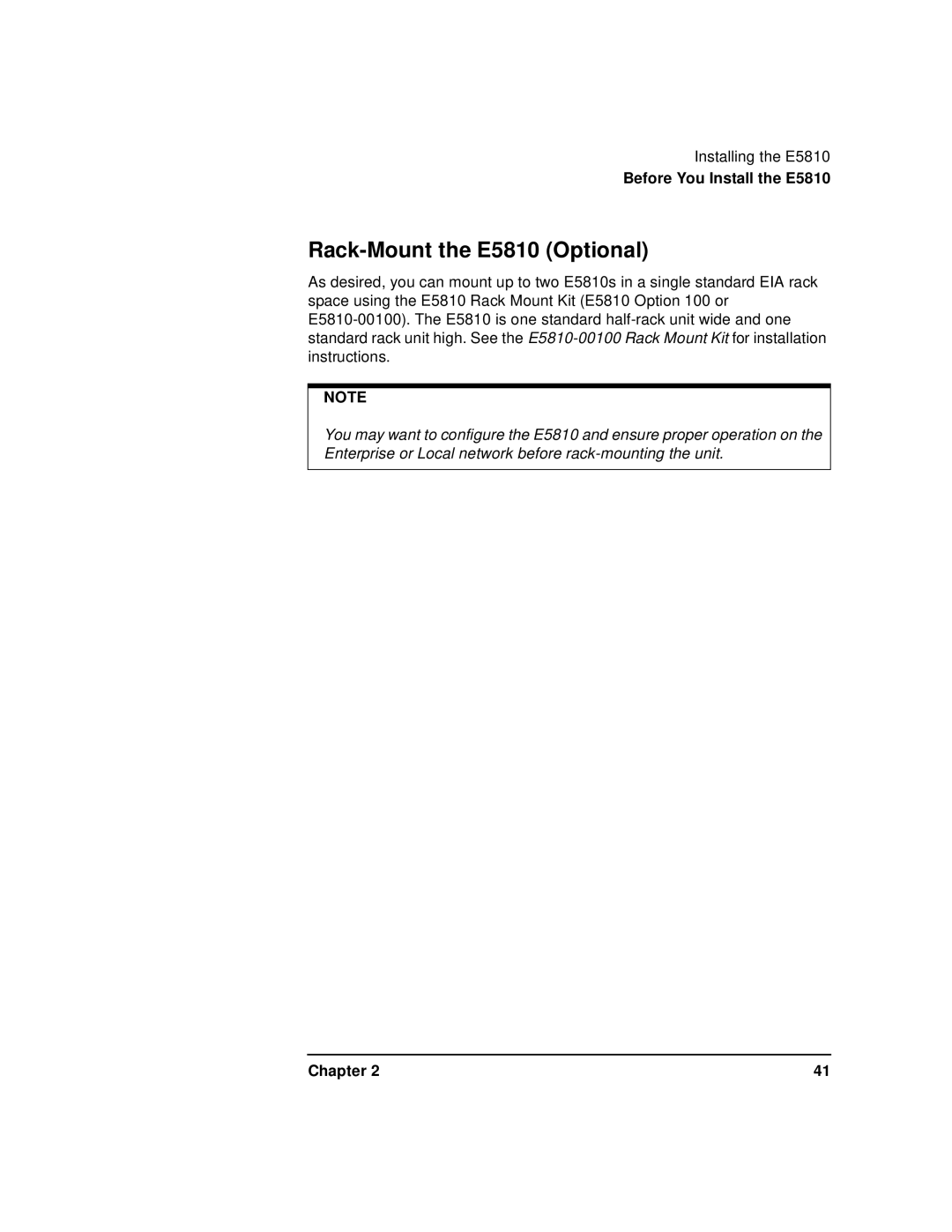 Agilent Technologies E5810A manual Rack-Mount the E5810 Optional 