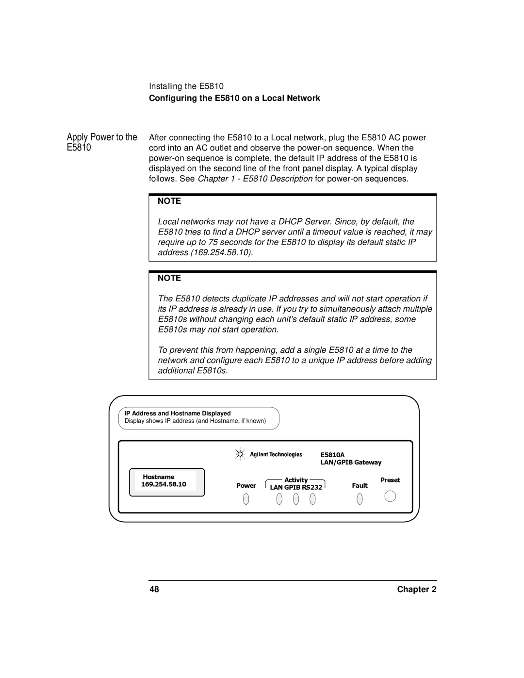 Agilent Technologies manual E5810ALAN/GPIBGateway, Apply Power to the E5810 