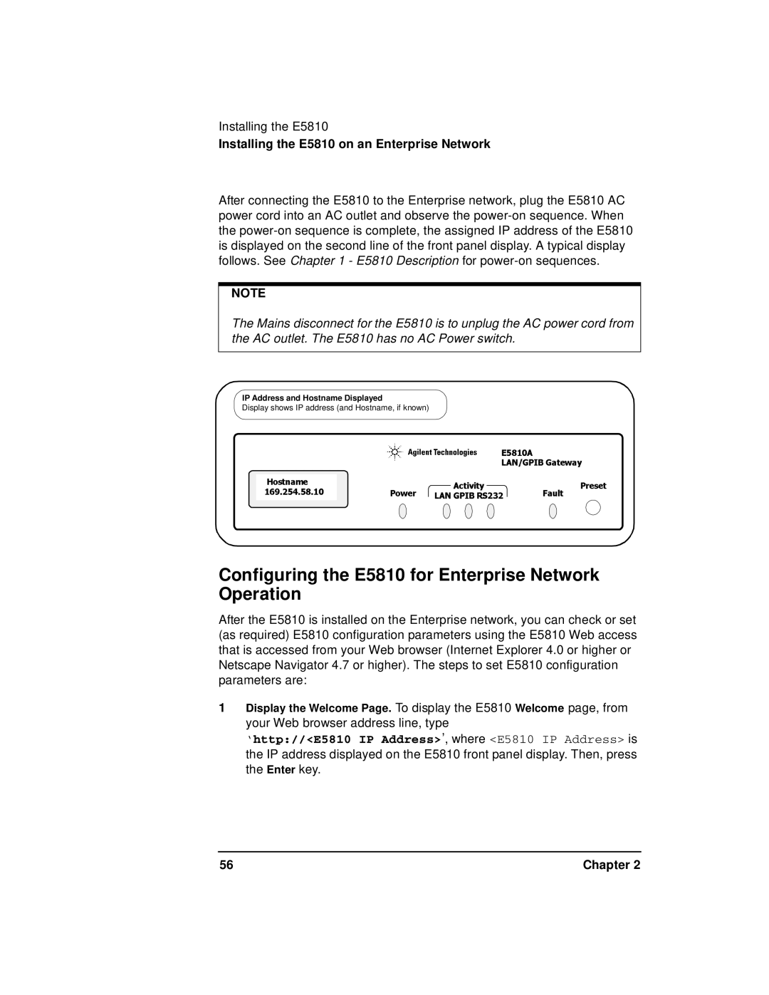 Agilent Technologies E5810A manual Lan/Gpib, Configuring the E5810 for Enterprise Network Operation 