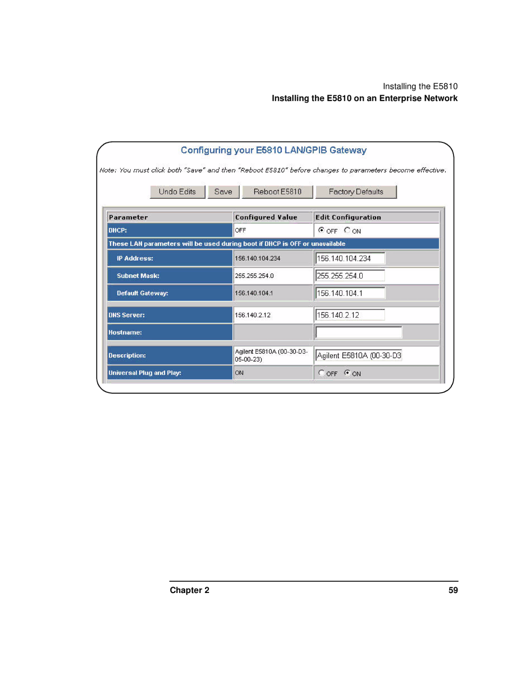 Agilent Technologies E5810A manual Installing the E5810 on an Enterprise Network Chapter 