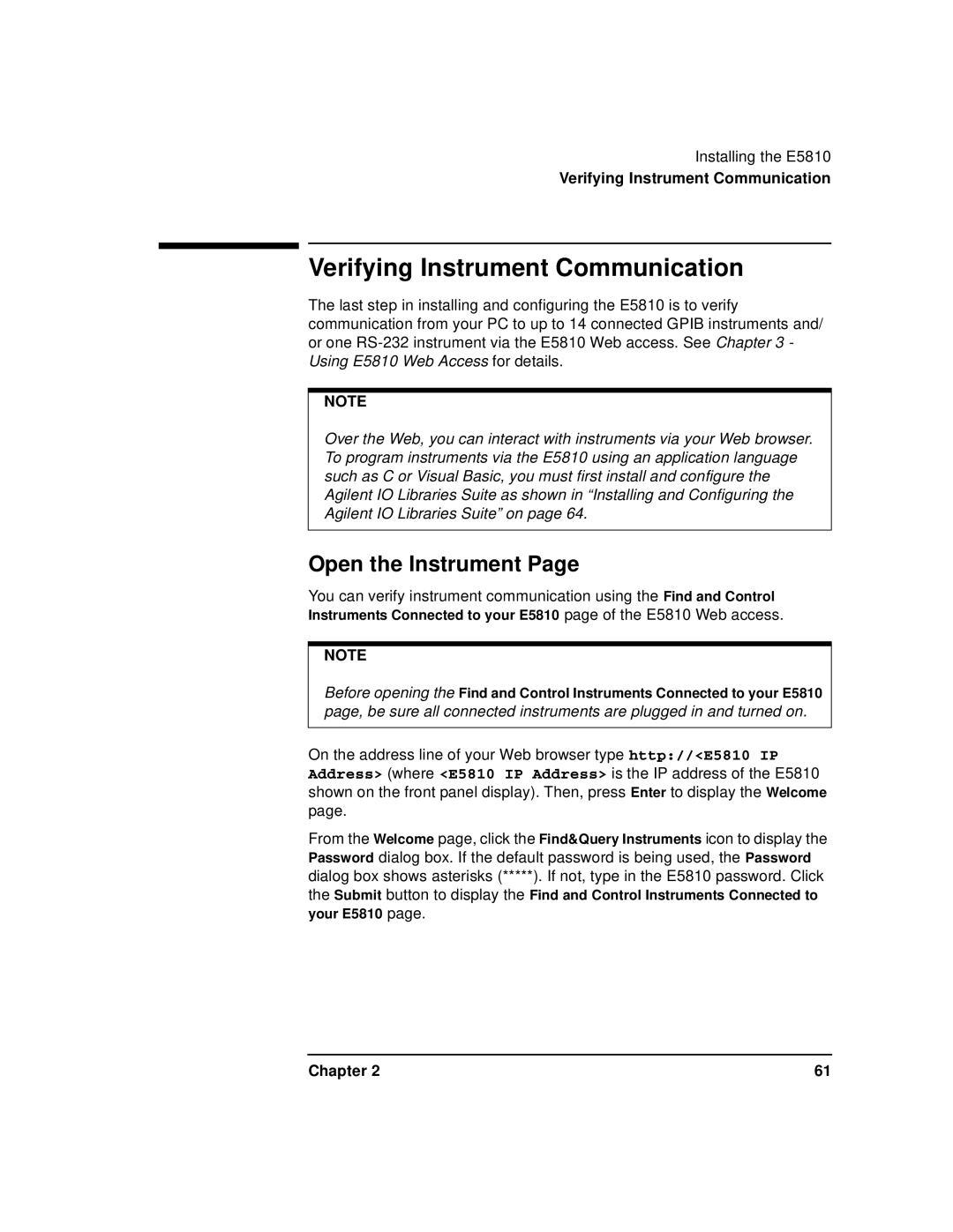 Agilent Technologies E5810A manual Verifying Instrument Communication, Open the Instrument 