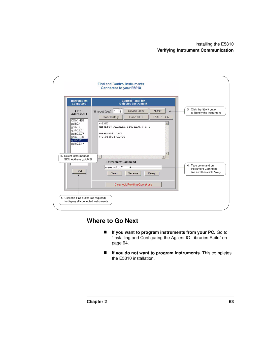 Agilent Technologies E5810A manual Where to Go Next, If you want to program instruments from your PC. Go to 