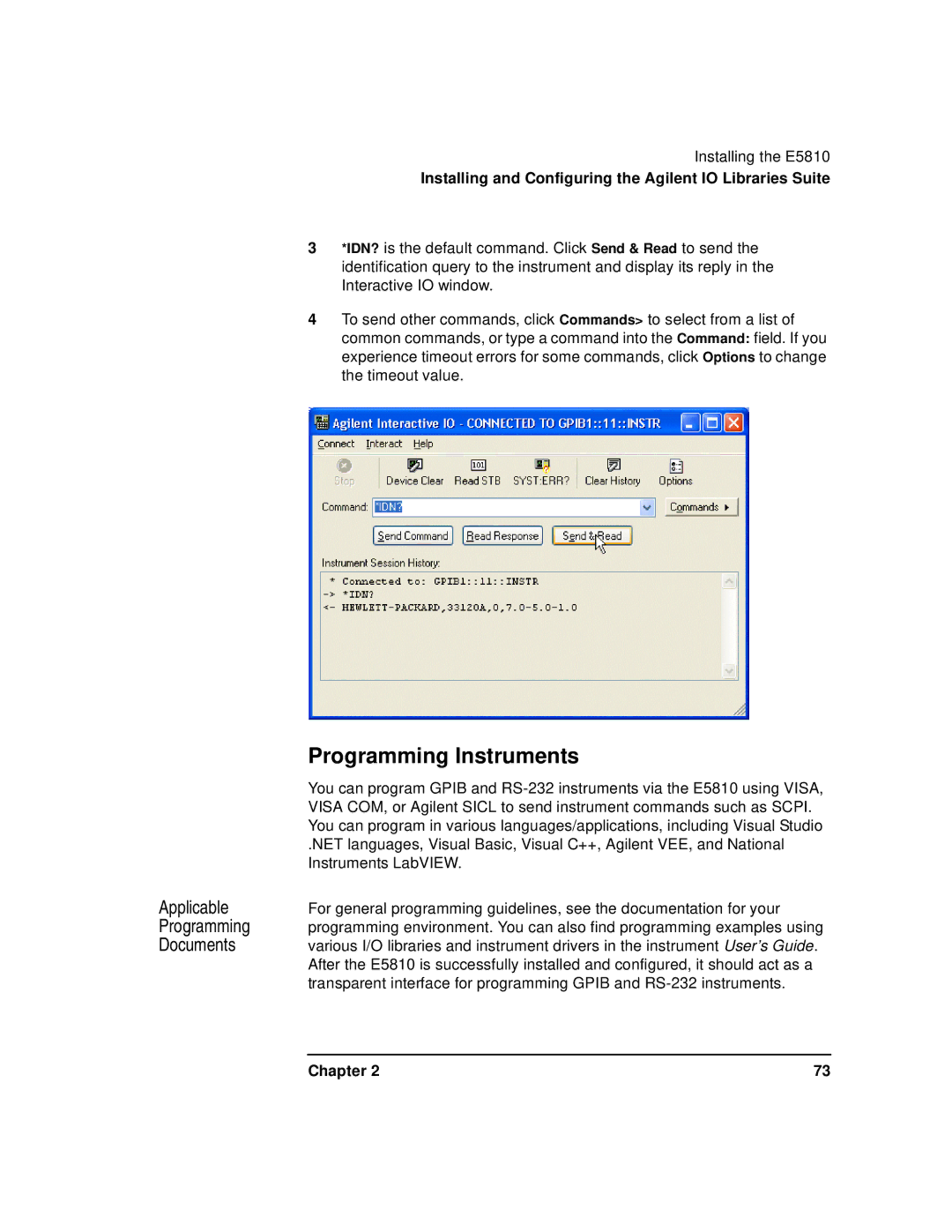 Agilent Technologies E5810A manual Programming Instruments, Applicable, Documents 