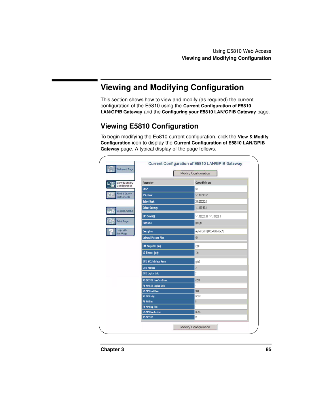 Agilent Technologies E5810A manual Viewing and Modifying Configuration, Viewing E5810 Configuration 