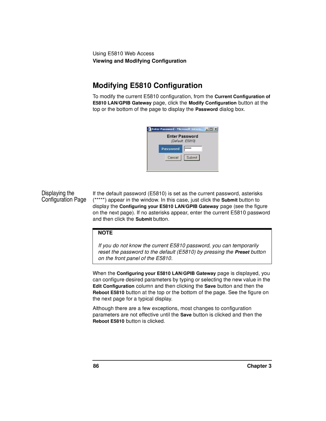 Agilent Technologies E5810A manual Modifying E5810 Configuration, Displaying the Configuration 