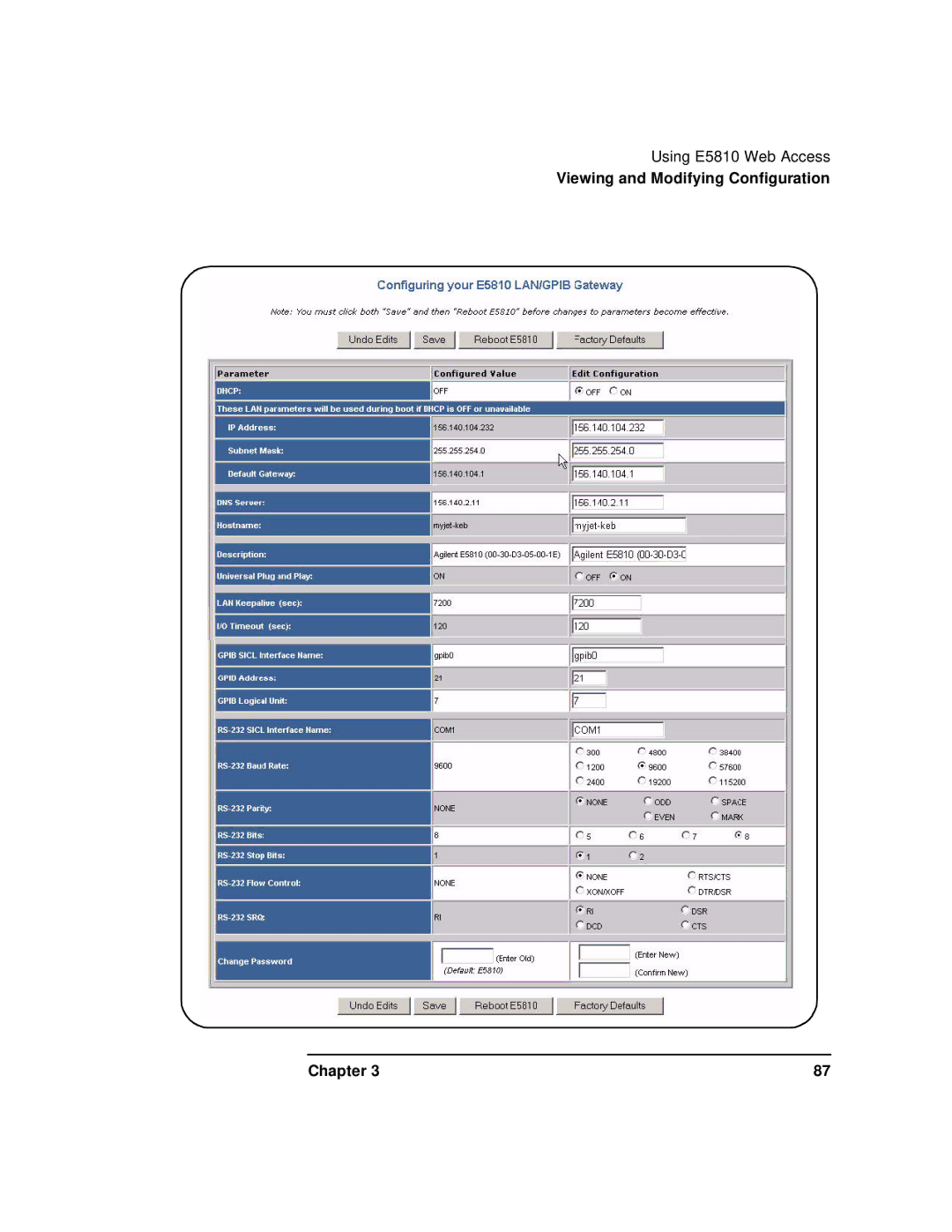 Agilent Technologies E5810A manual Viewing and Modifying Configuration Chapter 