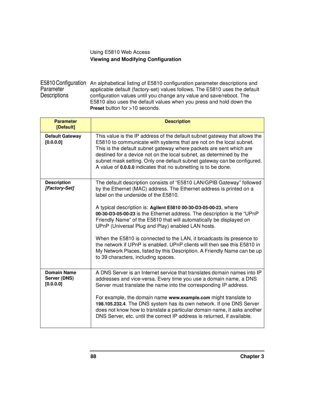 Agilent Technologies E5810A manual Parameter Descriptions 