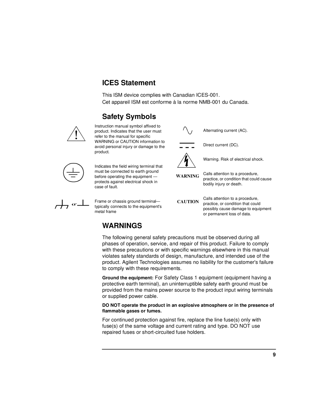 Agilent Technologies E5810A manual Ices Statement, Safety Symbols 