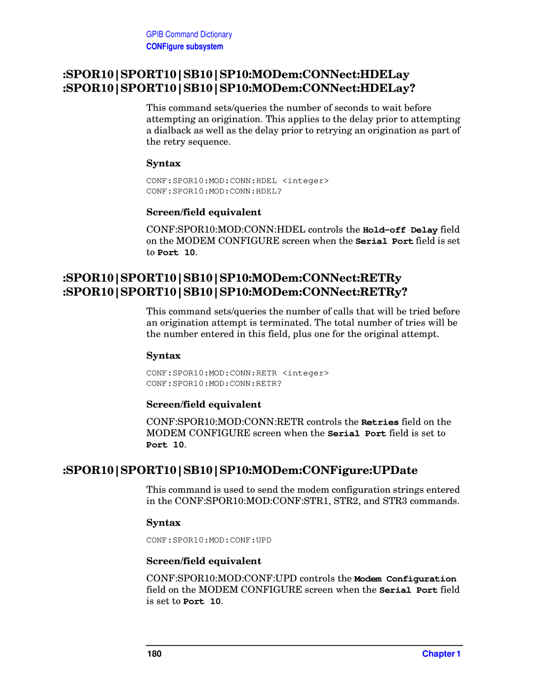 Agilent Technologies E6380-90073 manual SPOR10SPORT10SB10SP10MODemCONFigureUPDate 