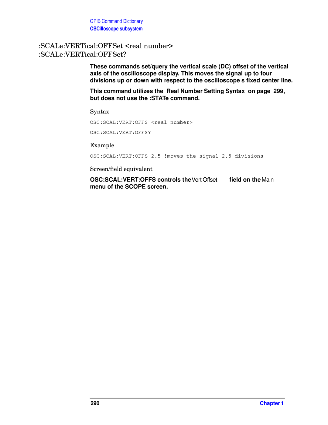 Agilent Technologies E6380-90073 manual SCALeVERTicalOFFSet real number SCALeVERTicalOFFSet? 