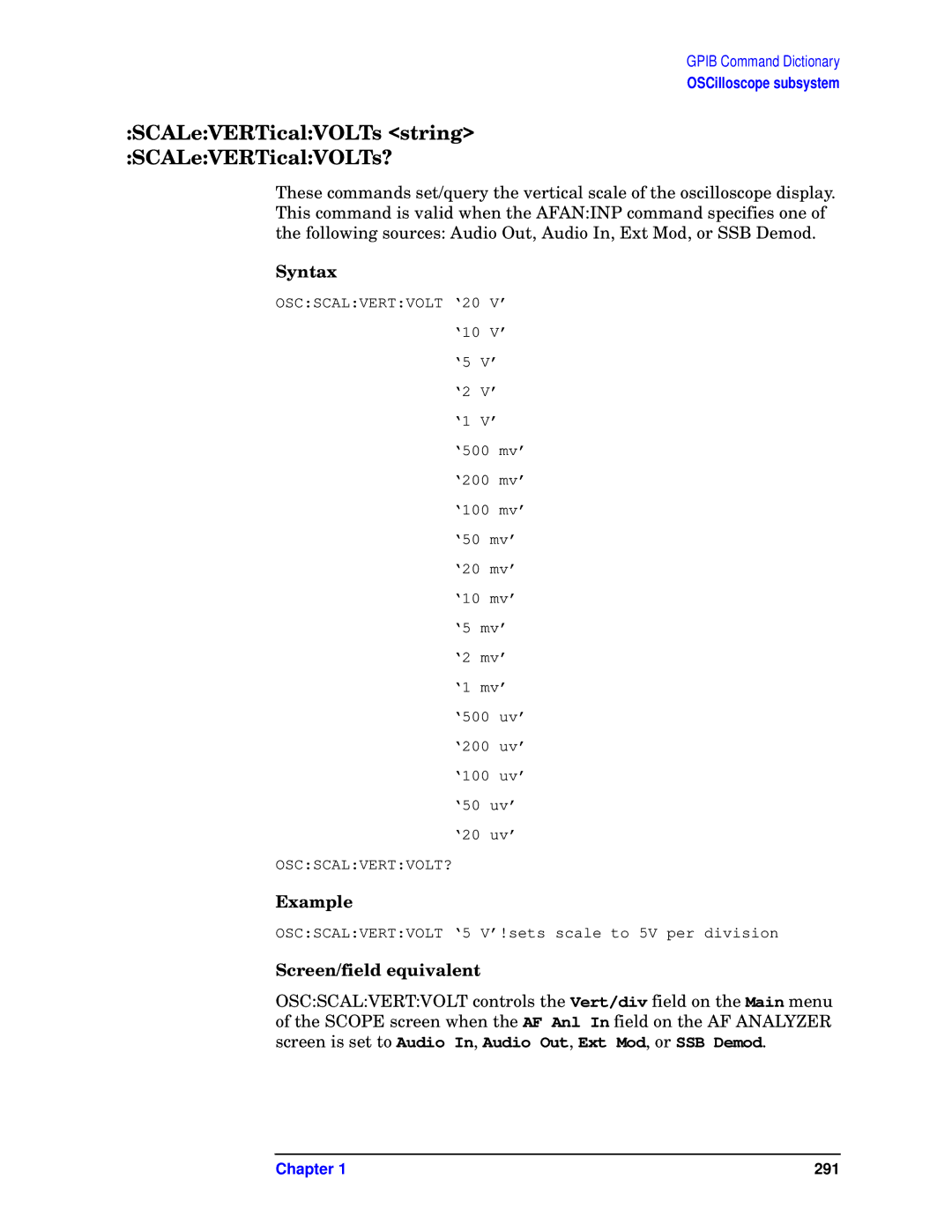 Agilent Technologies E6380-90073 manual SCALeVERTicalVOLTs string SCALeVERTicalVOLTs? 