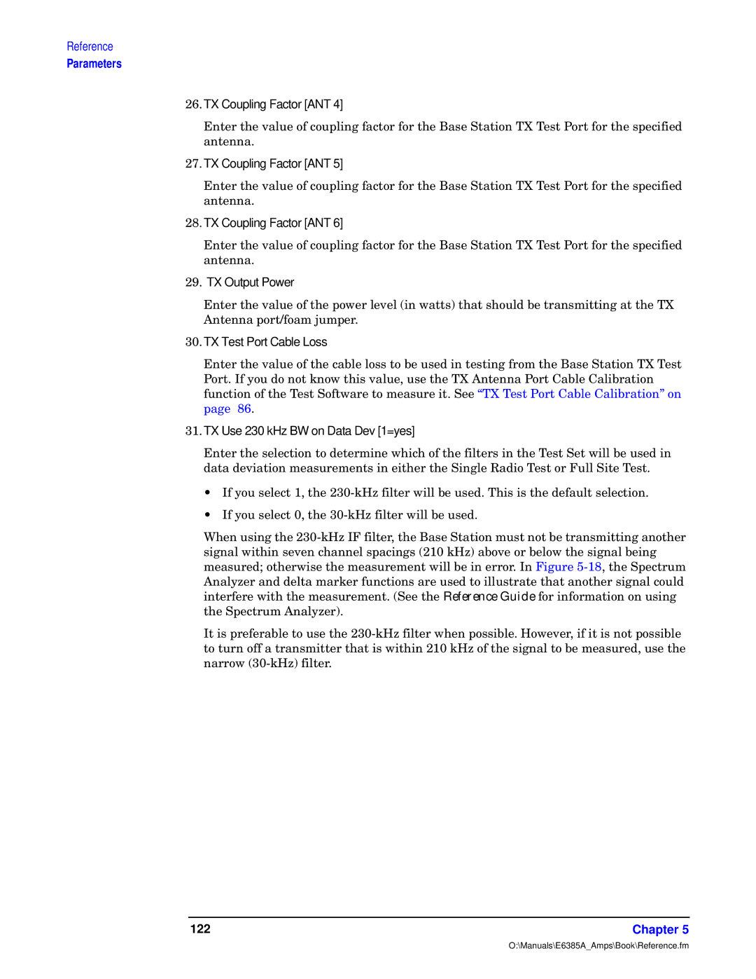 Agilent Technologies E6385A manual =2 TX Coupling Factor ANT, TX Output Power, TX Test Port Cable Loss 