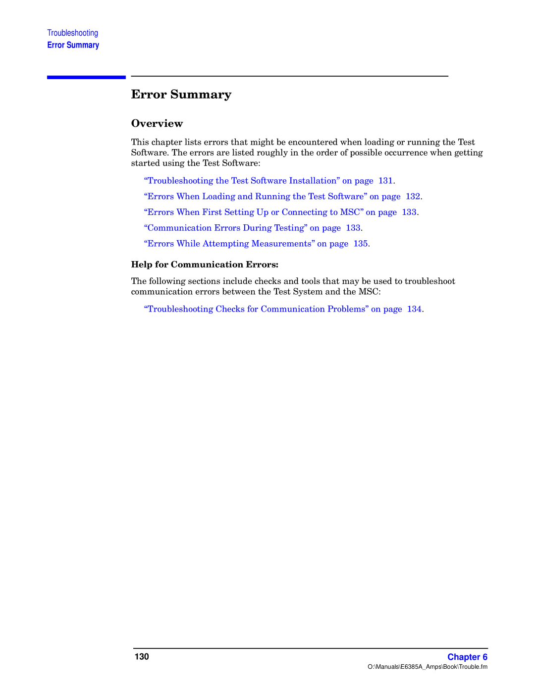 Agilent Technologies E6385A manual Error Summary, Uy zuF 