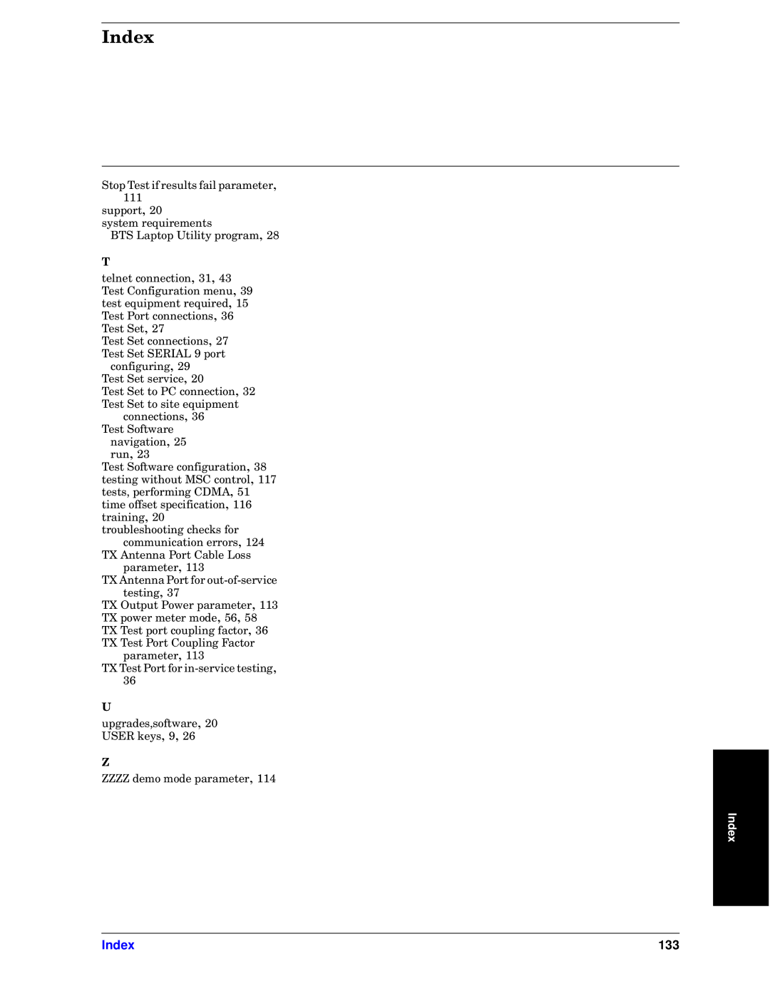 Agilent Technologies E6385A manual Index 133 