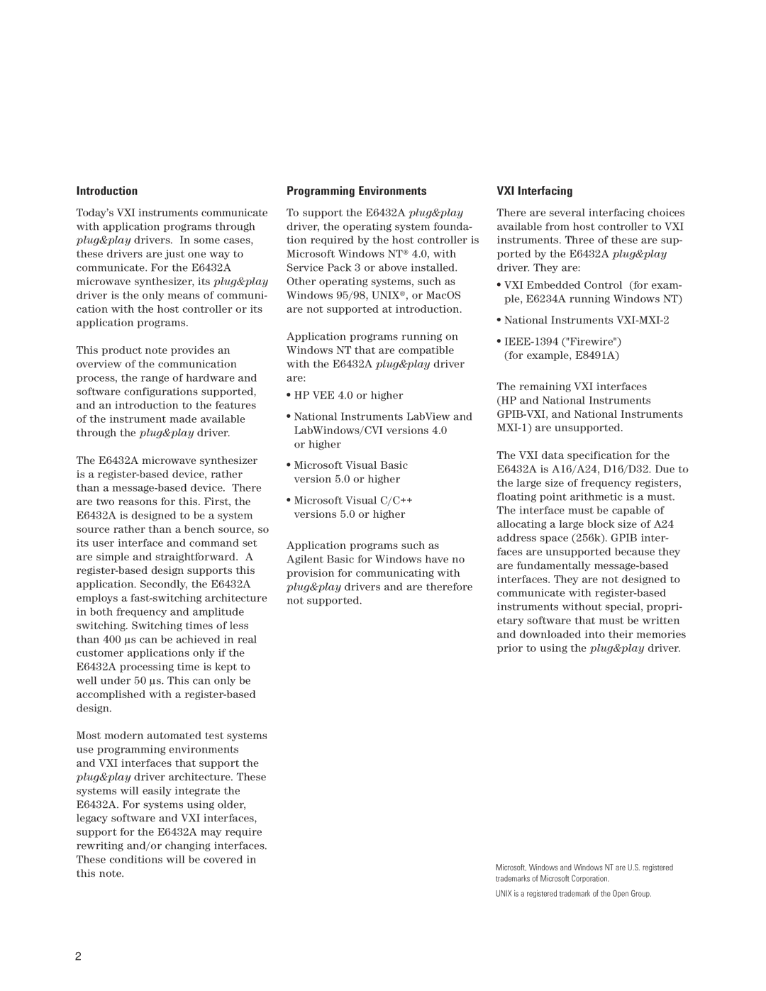 Agilent Technologies E6432A manual Introduction, Programming Environments, VXI Interfacing 