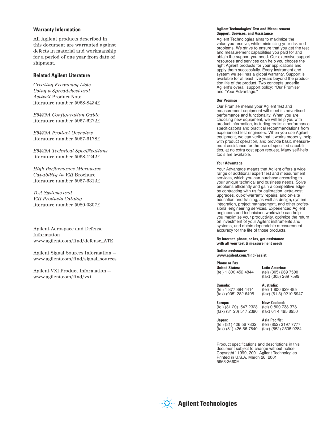 Agilent Technologies E6432A manual Warranty Information, Related Agilent Literature 