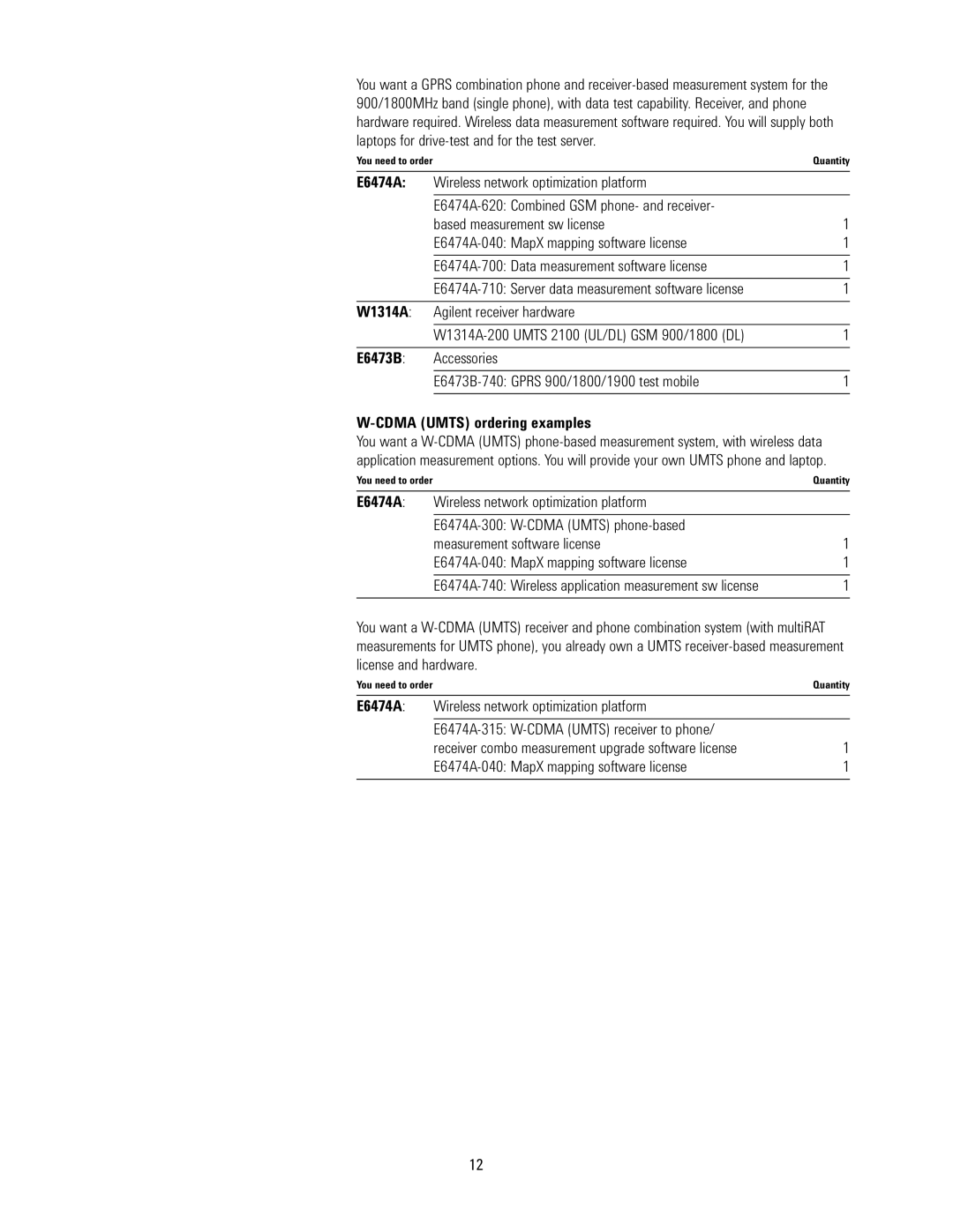 Agilent Technologies E6474A manual Accessories E6473B-740 Gprs 900/1800/1900 test mobile, Cdma Umts ordering examples 