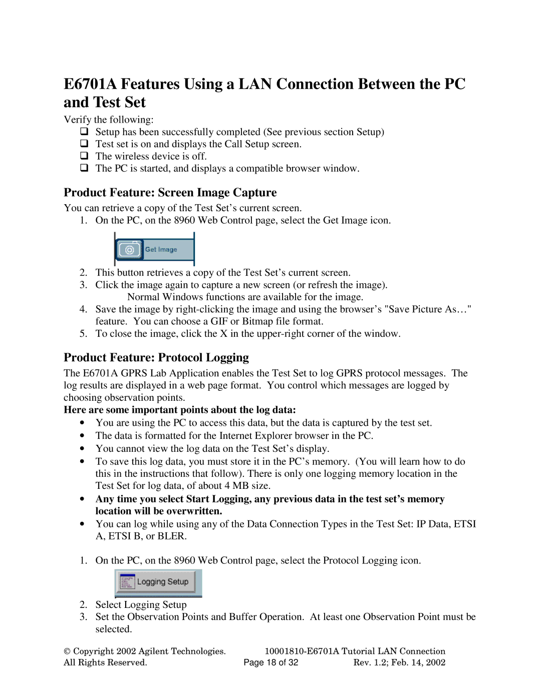 Agilent Technologies E6701A manual Product Feature Screen Image Capture, Product Feature Protocol Logging 