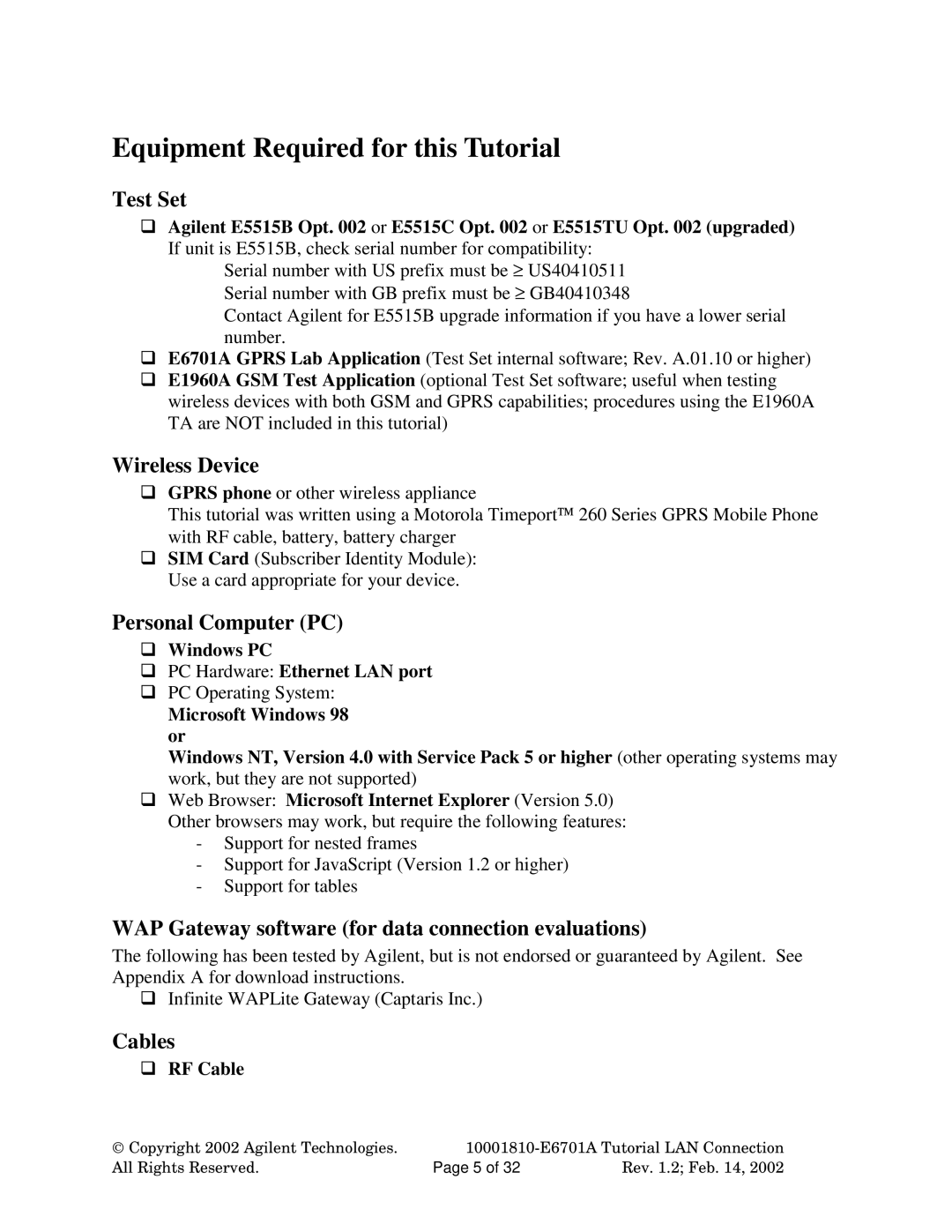 Agilent Technologies E6701A manual Equipment Required for this Tutorial 