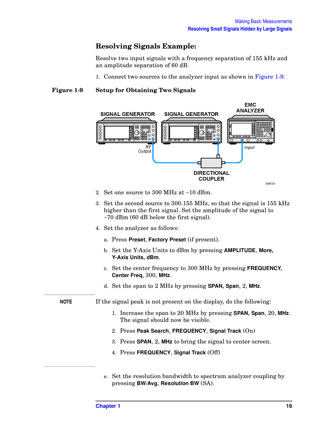 Agilent Technologies E7401A, E7405A, E7402A, E7404A, E7403A manual Set one source to 300 MHz at − 10 dBm 