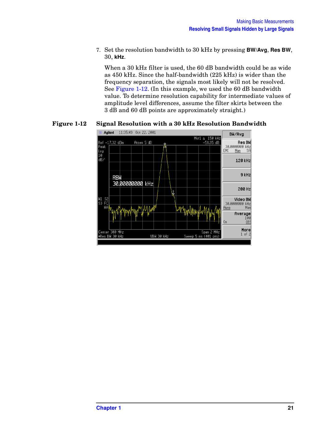 Agilent Technologies E7402A, E7405A, E7404A, E7403A, E7401A manual Signal Resolution with a 30 kHz Resolution Bandwidth 