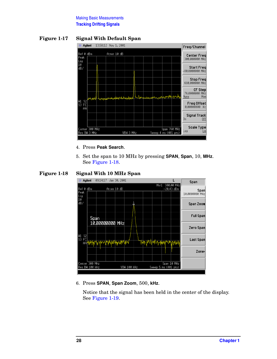 Agilent Technologies E7403A, E7405A, E7402A, E7404A, E7401A manual Signal With Default Span 