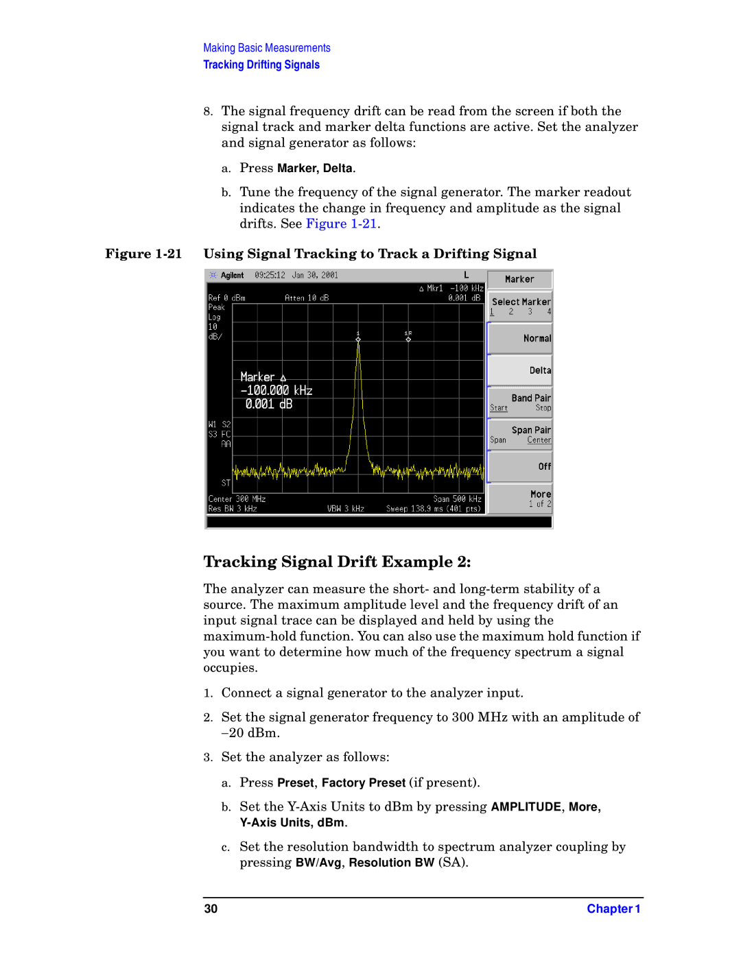 Agilent Technologies E7405A, E7402A, E7404A, E7403A, E7401A manual Using Signal Tracking to Track a Drifting Signal 