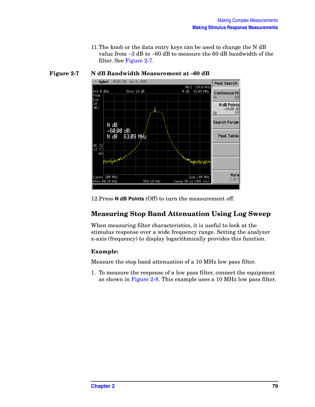 Agilent Technologies E7401A, E7405A Measuring Stop Band Attenuation Using Log Sweep, N dB Bandwidth Measurement at -60 dB 