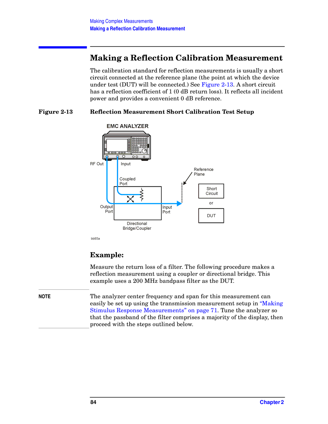 Agilent Technologies E7401A, E7405A, E7402A, E7404A, E7403A manual Making a Reflection Calibration Measurement, Example 