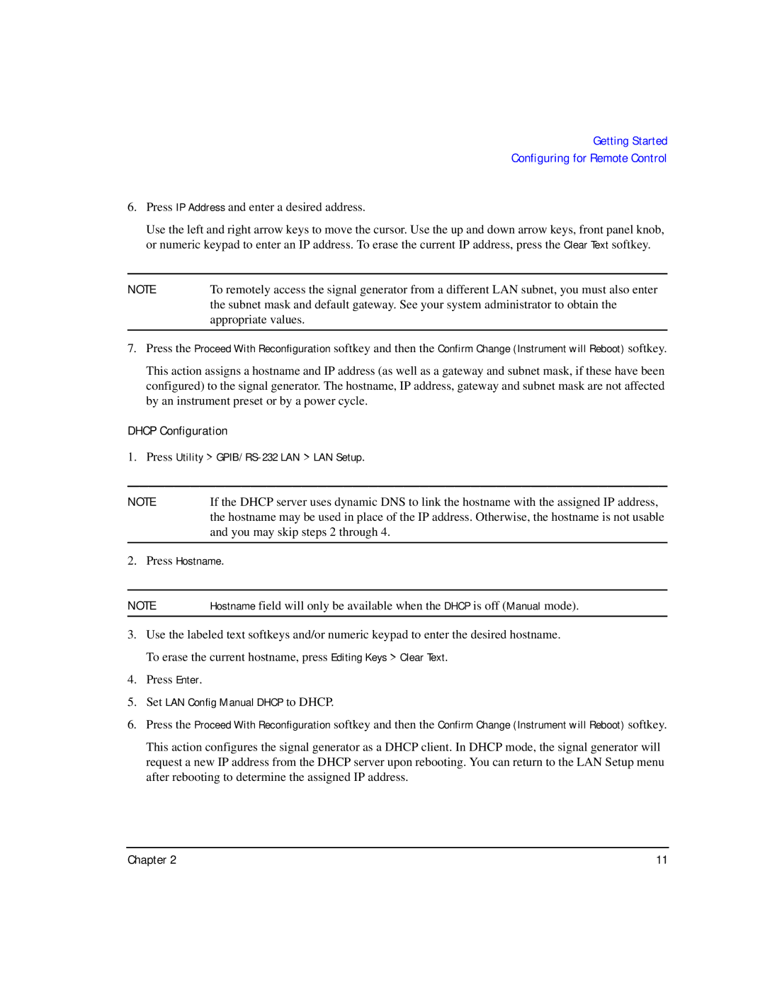 Agilent Technologies E8257D/67D manual Dhcp Configuration, Set LAN Config Manual Dhcp to Dhcp 