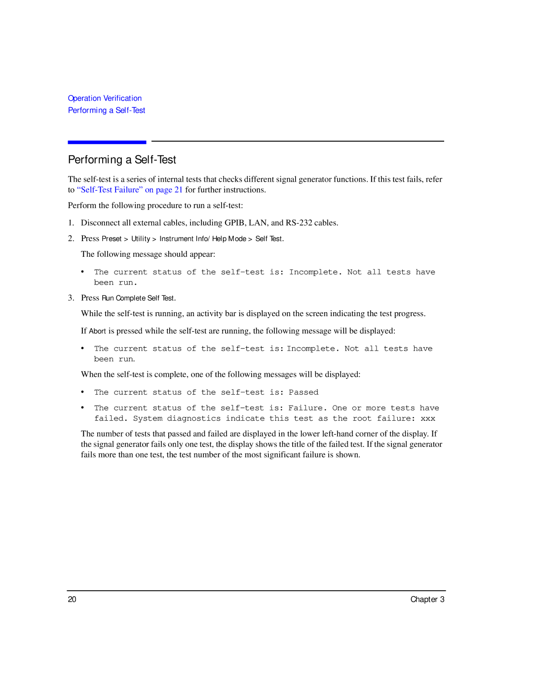 Agilent Technologies E8257D/67D manual Performing a Self-Test 