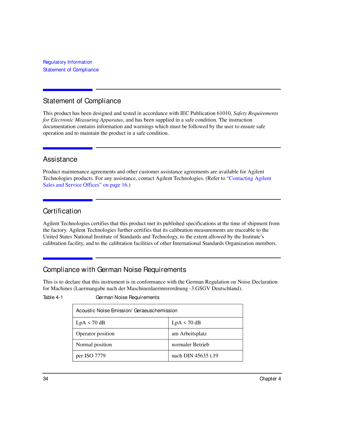 Agilent Technologies E8257D/67D manual Statement of Compliance, Assistance, Certification 