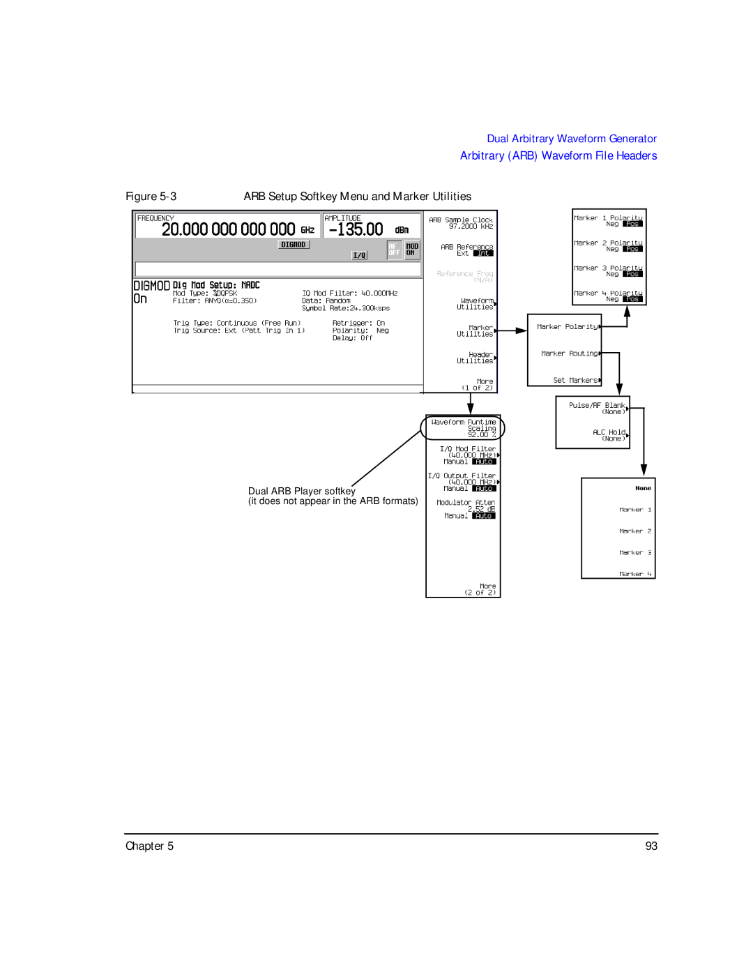 Agilent Technologies E8247C PSG CW, E8267C PSG, E8257C PSG manual ARB Setup Softkey Menu and Marker Utilities 