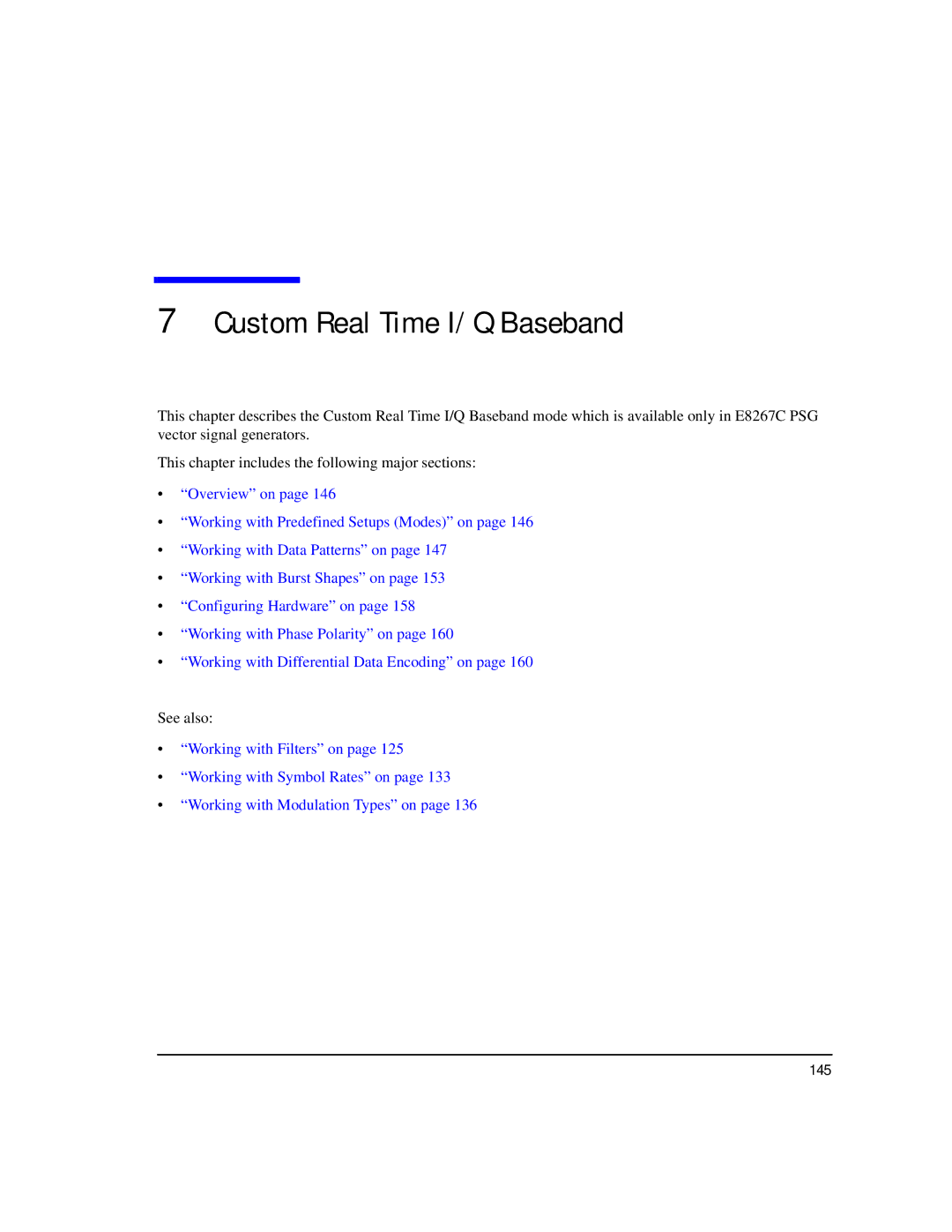 Agilent Technologies E8257C PSG, E8267C PSG, E8247C PSG CW manual Custom Real Time I/Q Baseband, 145 