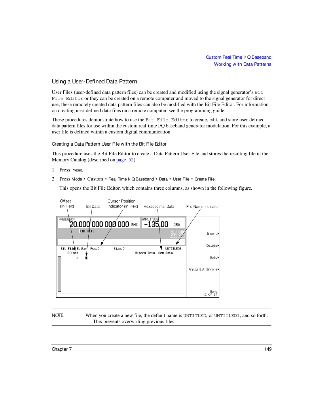 Agilent Technologies E8267C PSG, E8247C PSG CW, E8257C PSG manual Using a User-Defined Data Pattern 