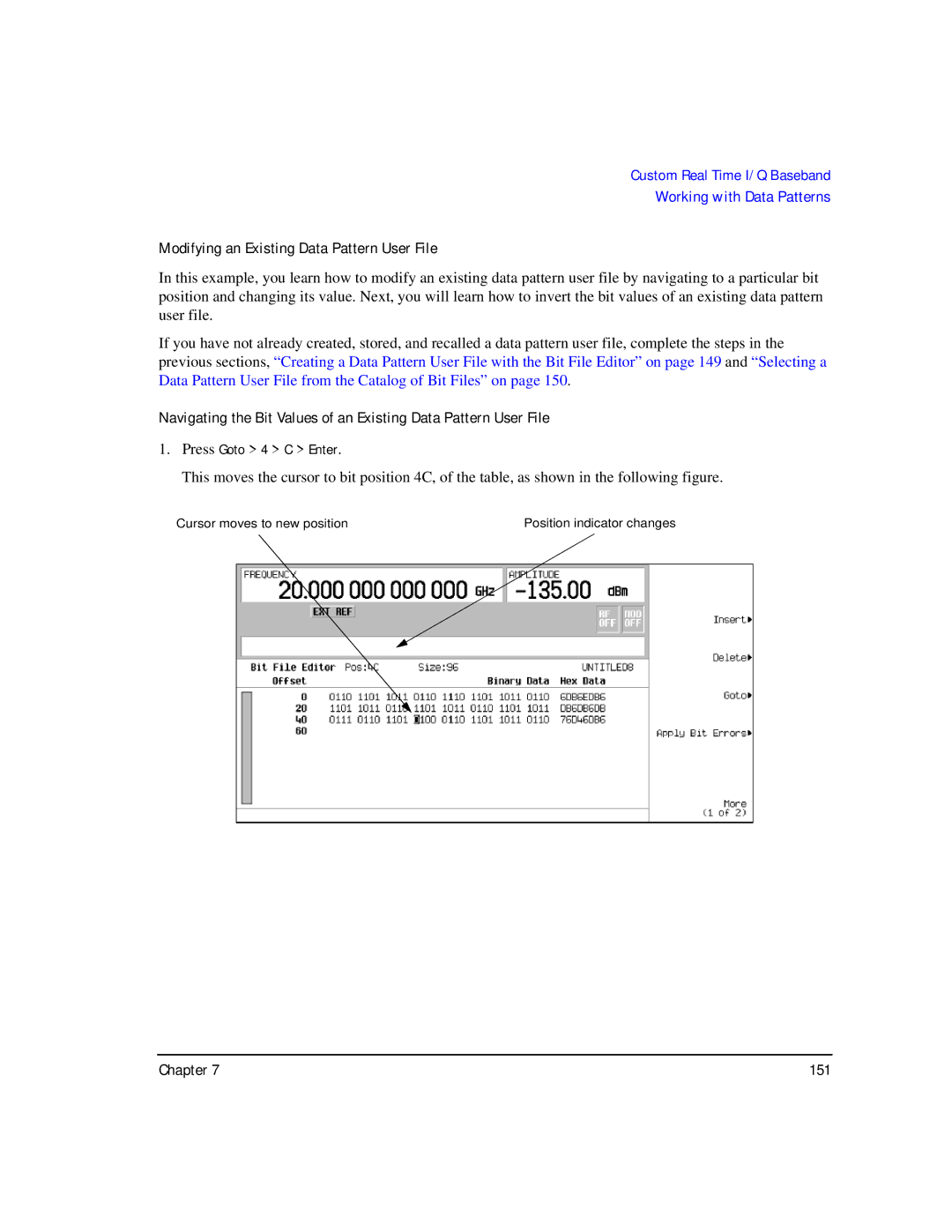 Agilent Technologies E8257C PSG, E8267C PSG, E8247C PSG CW manual Modifying an Existing Data Pattern User File 