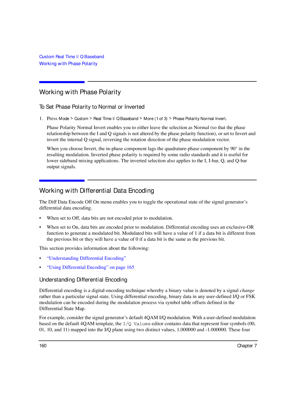 Agilent Technologies E8257C PSG, E8267C PSG manual Working with Phase Polarity, Working with Differential Data Encoding 