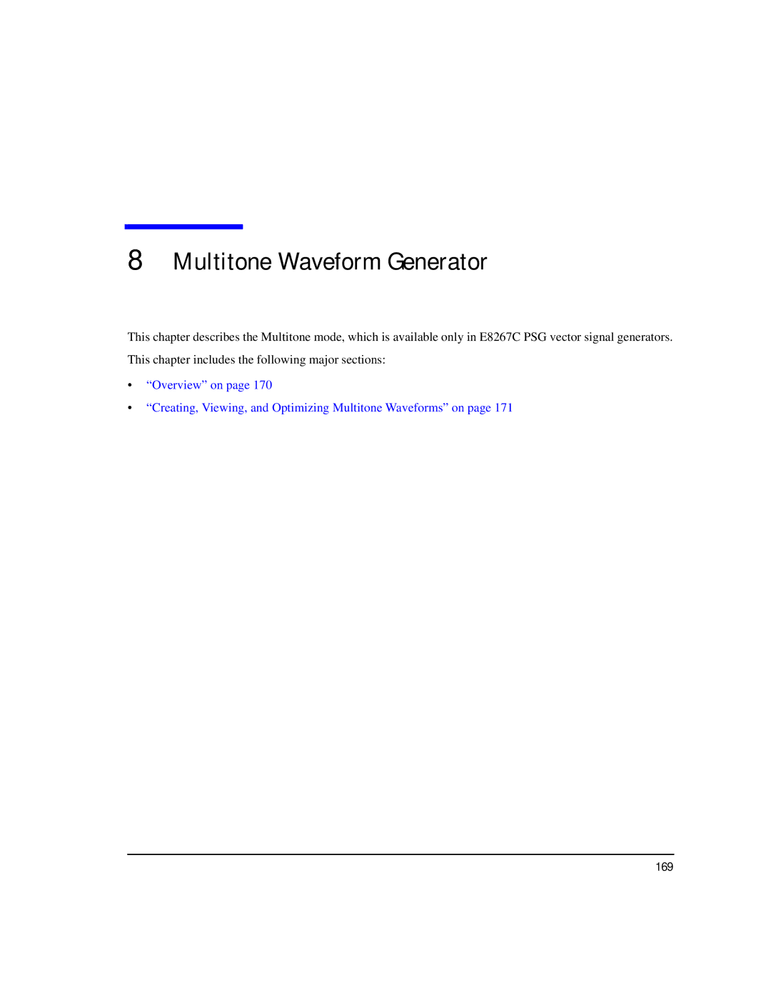 Agilent Technologies E8257C PSG, E8267C PSG, E8247C PSG CW manual Multitone Waveform Generator, 169 