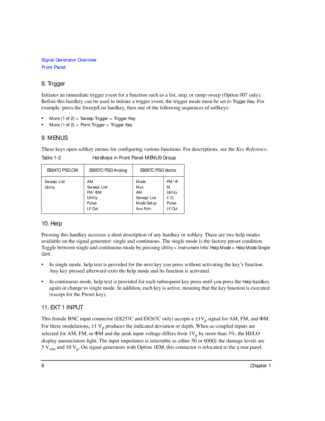 Agilent Technologies E8267C PSG, E8247C PSG CW, E8257C PSG manual Trigger, Help 